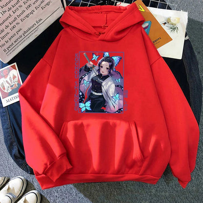 Nouveau Anime Kochou Shinobu imprimé sweat à capuche automne hiver femmes hommes Harajuku sweat à capuche polaire ample décontracté sweats à capuche