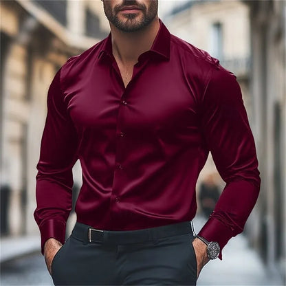 Chemise homme décontracté confort couleur unie vacances de mariage chemise à manches longues luxe Royal haut à revers grande taille expédition rapide