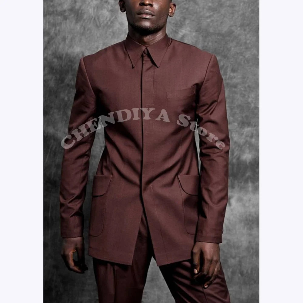 Costumes sur mesure col montant smoking Gentleman couleur unie tenue homme costume ensemble 2 pièces intelligent décontracté quotidien bureau mâle vêtements