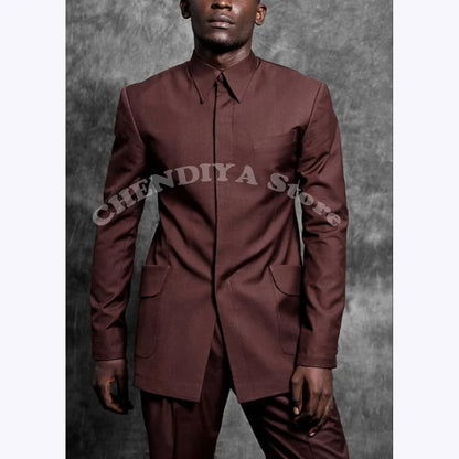Costumes sur mesure col montant smoking Gentleman couleur unie tenue homme costume ensemble 2 pièces intelligent décontracté quotidien bureau mâle vêtements
