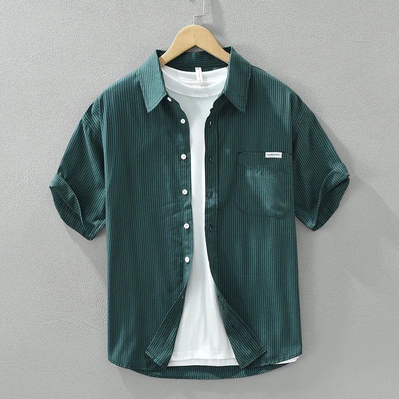 Chemises Cargo à Rayures en Pur Coton pour Homme, Vêtement à Manches Courtes, Fin et Confortable, Streetwear, Nouvelle Collection Printemps Été, CM8052