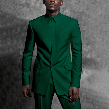 Costumes sur mesure col montant smoking Gentleman couleur unie tenue homme costume ensemble 2 pièces intelligent décontracté quotidien bureau mâle vêtements