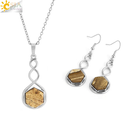 CSAlbaneParure de bijoux en pierre naturelle pour femme, boucles d'oreilles, collier, hexagone, pendentif en cristal, acier inoxydable, accessoires de bijoux, H577
