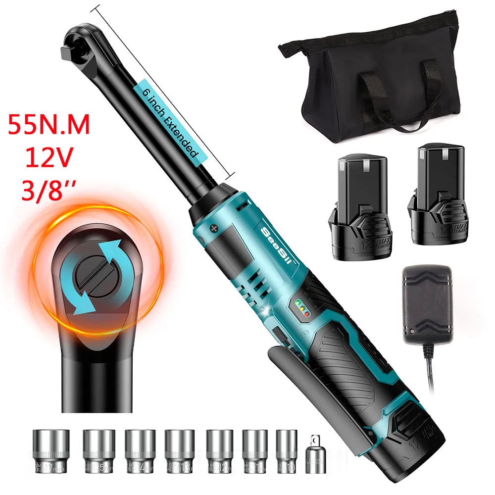 Seesii 6.3 ''kit de clé à cliquet électrique étendue 21V 3/8" clé électrique sans fil clé d'angle 80Nm pour broche de batterie Makita 18V