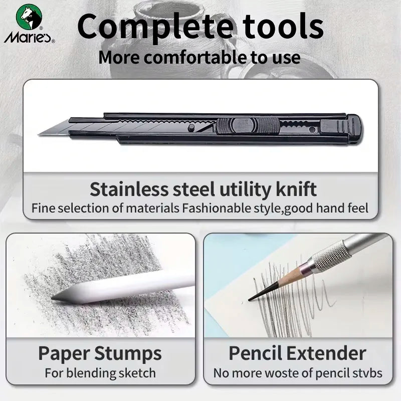 Marie's – ensemble de crayons de grande capacité, 31 pièces/44 pièces, boîte Double couche pour croquis et peinture pour adultes, étudiants et artistes