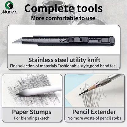 Marie's – ensemble de crayons de grande capacité, 31 pièces/44 pièces, boîte Double couche pour croquis et peinture pour adultes, étudiants et artistes