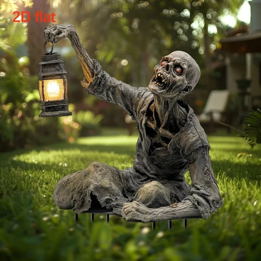 Lanterne d'halloween de terreur Zombie, ornement effrayant 2D en acrylique, prise de terre de jardin, ornement de maison, jardin extérieur, bricolage, cadeau de décoration