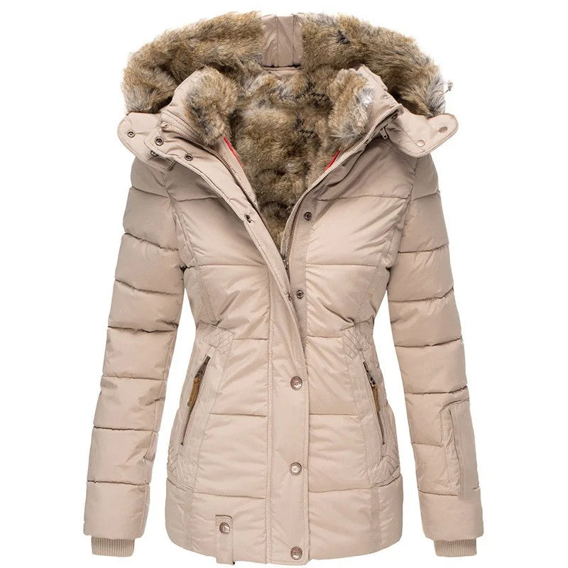 Manteau de luxe en laine et coton pour femme, parka Slim à capuche, fermeture éclair, manches longues, coupe-vent, combinaison de neige, manteau rembourré en coton, nouvelle collection hiver