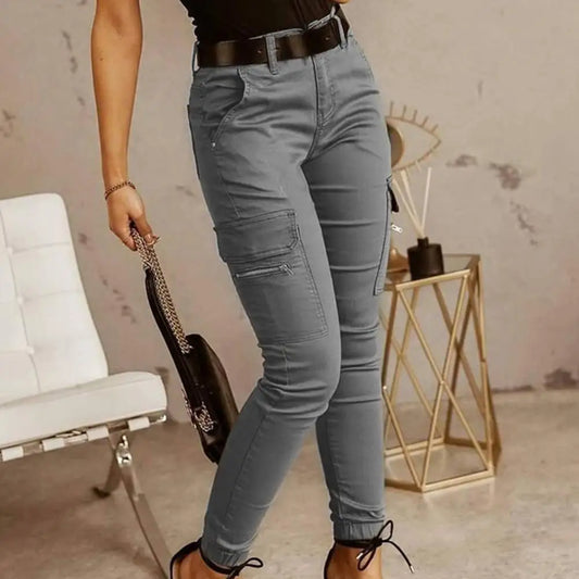 Pantalon crayon coupe slim pour femme, pantalon de survêtement monochrome, fermeture éclair, poches, bouton, bureau, femme, automne, hiver, salopette FJM