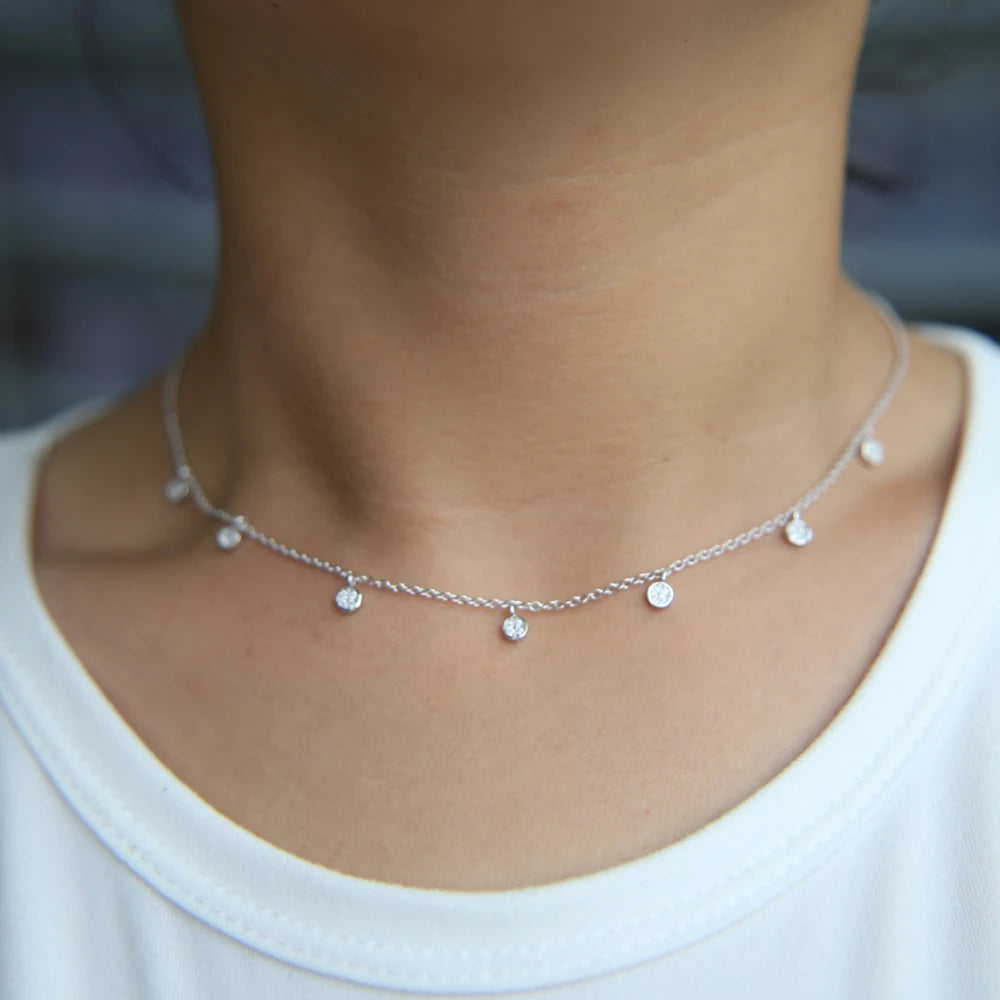 Collier ras du cou en argent Sterling 925 pour femmes, Station CZ transparente, multi-charmes, à la mode, délicat, points Disco, goutte d'eau, pendentif