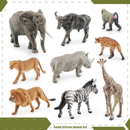 Simulation d'animaux sud-africains, 9 pièces, zèbre, Lion, girafe, rhinocéros blanc, modèle d'éléphant africain, jouet, ornements