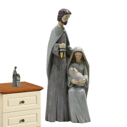 Pièce de figurine de la Sainte Famille de Noël, scène de la Nativité, statue en bois, décor d'art religieux, adaptée à la maison