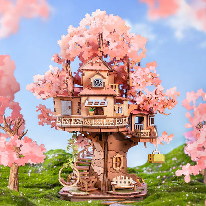 Robotime Rolife Sakura maison d'arbre Puzzles 3D bricolage modèle jouet de construction Kits d'artisanat en bois passe-temps pour enfants casse-tête cadeau