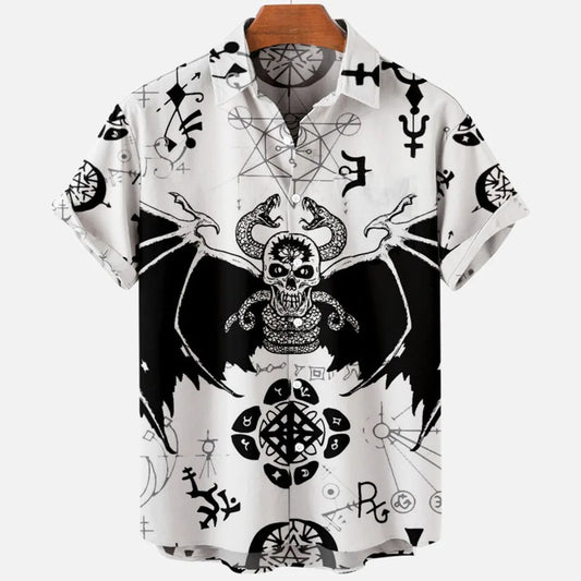 Chemise hawaïenne à manches courtes pour hommes, vêtements amples et respirants, imprimé diable horreur en 3d, été, 2024