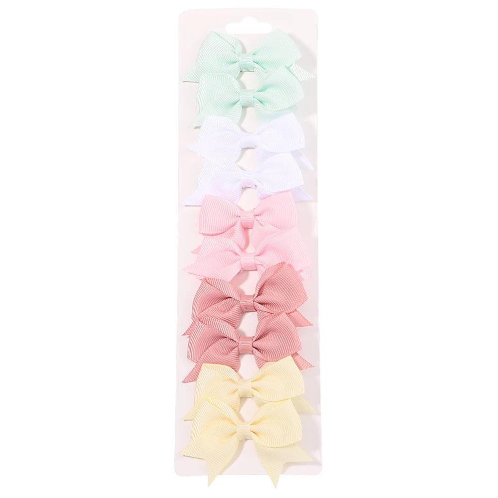 Pinces à cheveux avec nœuds pour enfants, couleur unie, pour bébés filles, ruban fait à la main, épingle à cheveux, Barrettes, accessoires pour cheveux du nouvel an, 10 pièces/ensemble