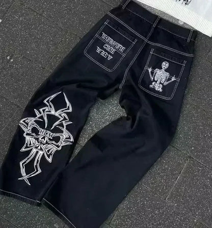 Streetwear Vintage bijou strass jean Y2K vêtements hommes femmes Hip Hop lavé Baggy jean taille basse pantalon à jambes larges