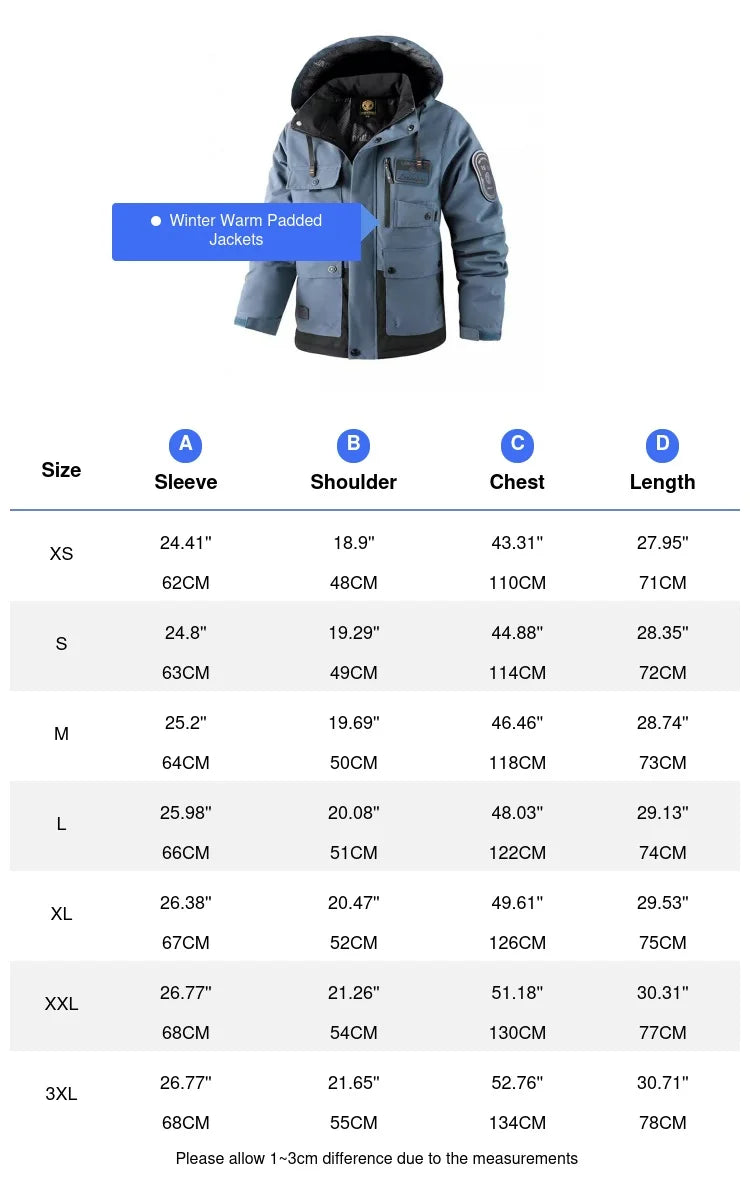 Parkas de ski de montagne pour hommes, coupe-vent thermique, veste à capuche, coton chaud, rembourré, mode randonnée, hiver