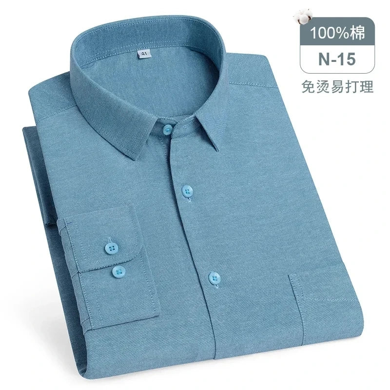 Chemise Oxford rayée à carreaux pour hommes, chemise sociale à manches longues, chemises de travail décontractées, poche, pur coton, qualité, S- 7XL, 8XL, 100%