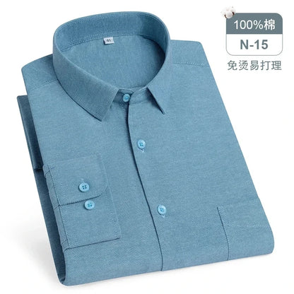 Chemise Oxford rayée à carreaux pour hommes, chemise sociale à manches longues, chemises de travail décontractées, poche, pur coton, qualité, S- 7XL, 8XL, 100%