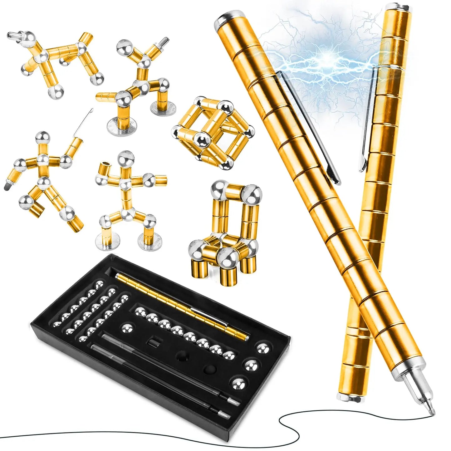Stylo Fidget de décompression magnétique, stylo à bille en métal multifonctionnel avec boules magnétiques colorées, cadeau Gadget Cool pour les enfants