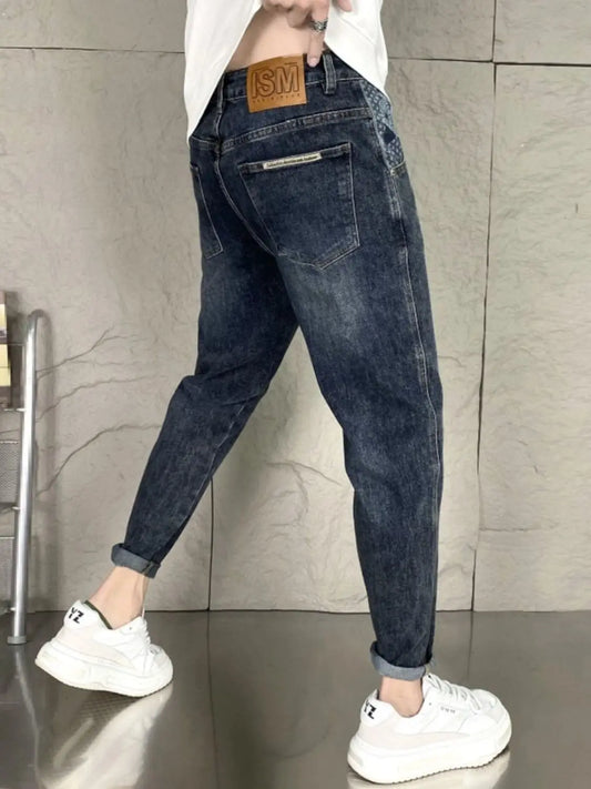 Jean en denim de luxe pour hommes, monochrome, vintage, pantalon élastique délavé, bleu pour l'automne, designer Baggy FJJ, nouveau