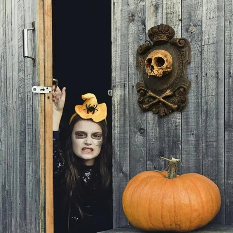 Sculpture de crâne d'halloween, décorations de fête gothique foncée, de vacances, Statues de crâne mystérieux et effrayants, tentures murales, ornements muraux cadeaux