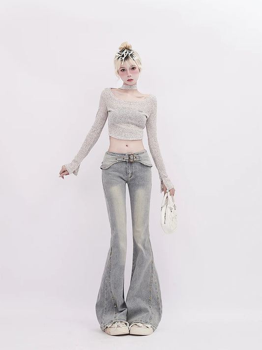 Femmes Y2k coréen Gyaru Kpop taille basse Flare Jean coréen taille basse Denim pantalon chaud 2000s esthétique Grunge marée Vintage Harajuku nouveau