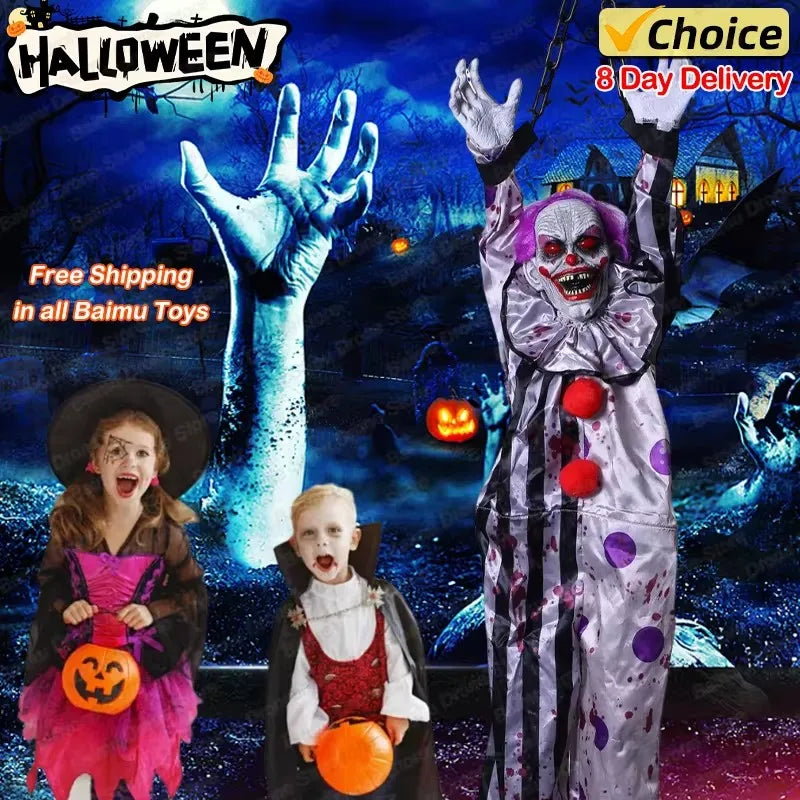 Accessoires de décoration d'horreur pour maison hantée, fantôme électrique, clown à commande vocale, Halloween