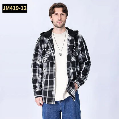 Chemise à manches longues en flanelle pour hommes, manteau à carreaux, décontracté, non repassage, grande taille, chapeau, mode, printemps, automne, nouveau, taille américaine