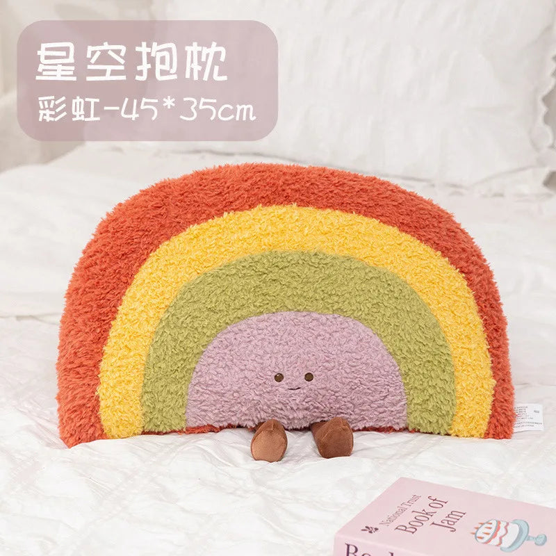 Oreiller ciel étoilé doux, mignon arc-en-ciel, lune, étoile, en peluche, créatif, nuage de soleil, coussin compagnon de sommeil, décoration de maison