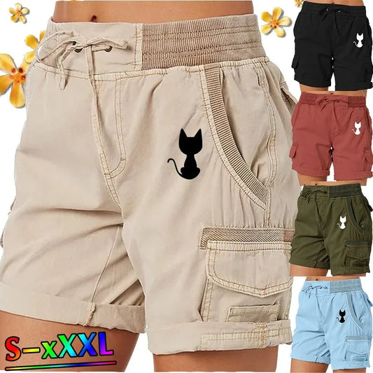Short de plage imprimé chat mignon pour femme, bermuda taille haute, short de golf actif, mode d'été en plein air, tendance, commandé