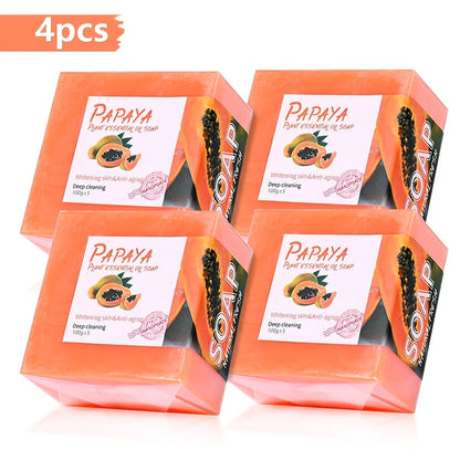 4 pièces/savon à l'huile essentielle de papaye pour le nettoyage du visage naturel hydratant blanchissant Rose Rose fait à la main