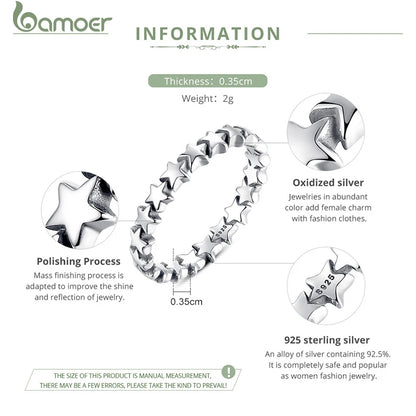 BAMOER offre spéciale véritable argent 925 étoile bague pour les femmes PA7151