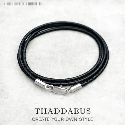 Collier en corde de cire avec ruban noir, tout nouveau brin, bijoux à la mode, Style européen, en argent Sterling 925, cadeau pour hommes et femmes