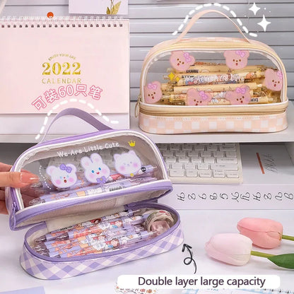 Trousse à crayons transparente de grande capacité