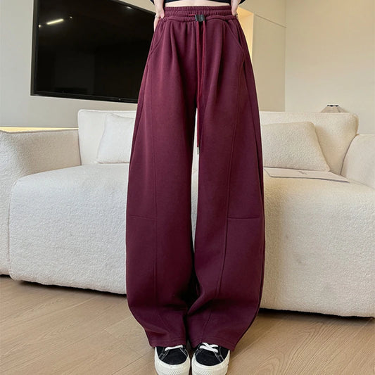 Cordon jambe large pantalons de sport femmes automne hiver doux solide poches pantalons de survêtement femme élastique taille haute pantalon femme