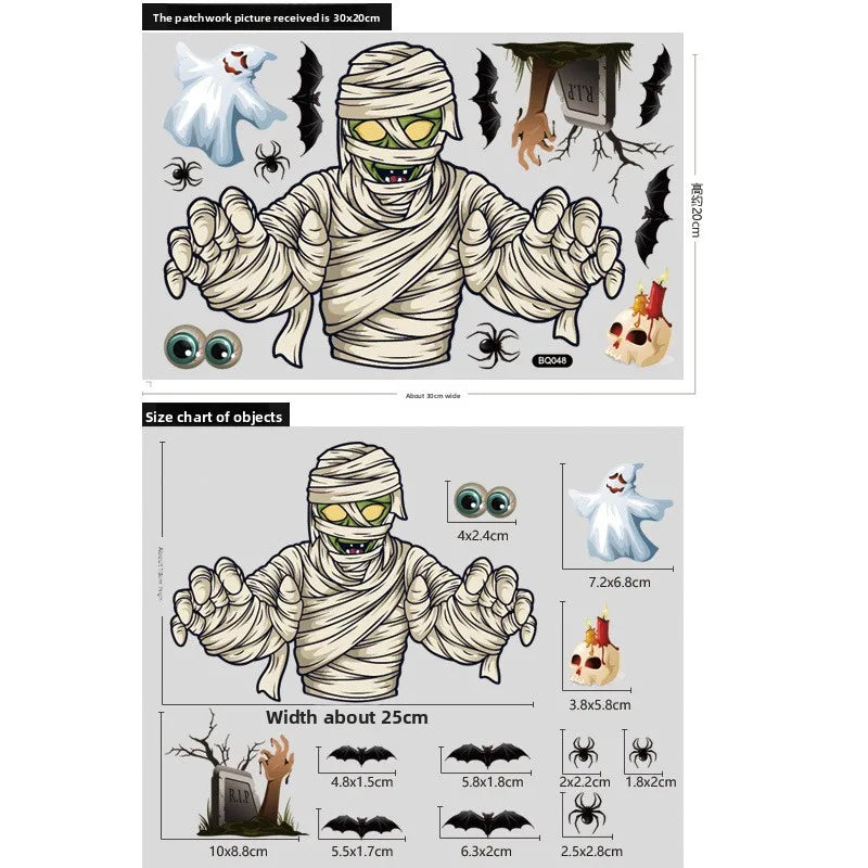 Autocollants de fenêtre électrostatiques pour vitrine en verre d'halloween, décoration de scène fantôme Zombies citrouille araignées, décoration de fête d'halloween