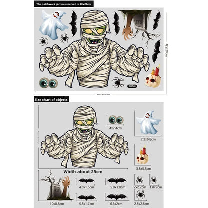 Autocollants de fenêtre électrostatiques pour vitrine en verre d'halloween, décoration de scène fantôme Zombies citrouille araignées, décoration de fête d'halloween