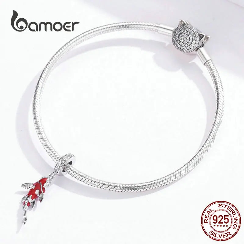 Bamoer 925 argent Sterling émail rouge poisson