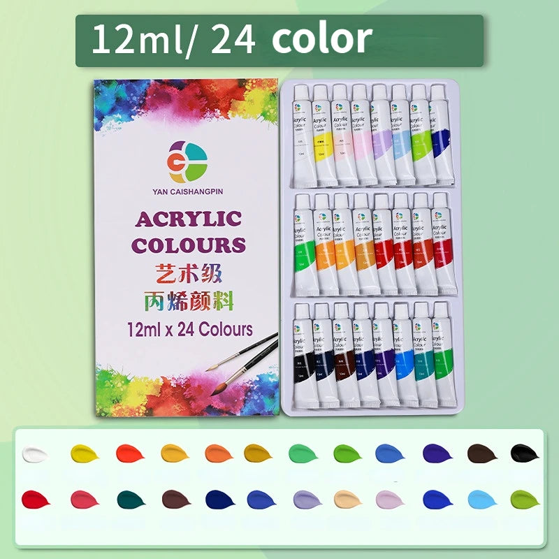 Peinture acrylique 12/18/24/36 couleurs, Tube de 12ml, ensemble de peinture acrylique, peinture pour vêtements, peinture, Pigments riches pour peinture d'artistes