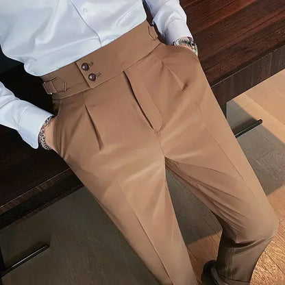 Hommes de haute qualité élégant mince robe pantalon Naples costume pantalon taille haute italien affaires formel pantalon Social Banquet mariage