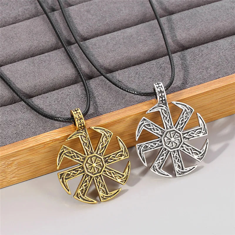 Collier symbole Kolovrat slave pour hommes, roue solaire païenne, Talisman, amulette, chaîne à maillons, pendentif, bijoux religieux pour hommes