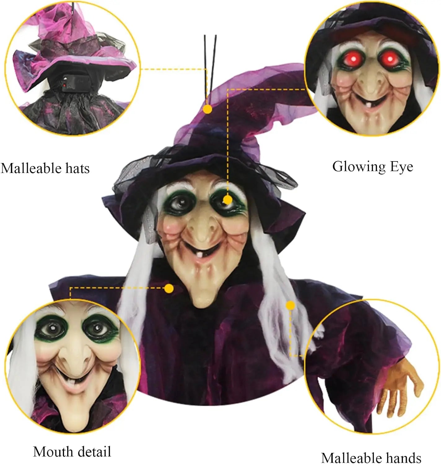 Sorcière lumineuse activée par le son d'halloween, fantôme suspendu, accessoires effrayants pour maison hantée, Bar, salle secrète, cour extérieure, fête dans le jardin