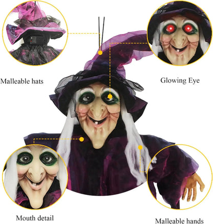 Sorcière lumineuse activée par le son d'halloween, fantôme suspendu, accessoires effrayants pour maison hantée, Bar, salle secrète, cour extérieure, fête dans le jardin