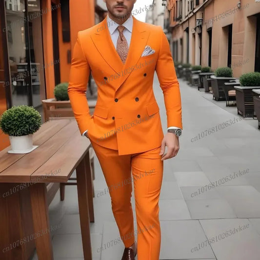 Nouveau Orange mode affaires hommes costume marié Groomsman fête de mariage bal mâle Occasion formelle Tuxedos 2 pièces ensemble Blazer pantalon