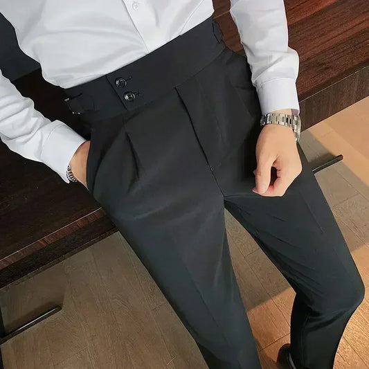 Hommes de haute qualité élégant mince robe pantalon Naples costume pantalon taille haute italien affaires formel pantalon Social Banquet mariage