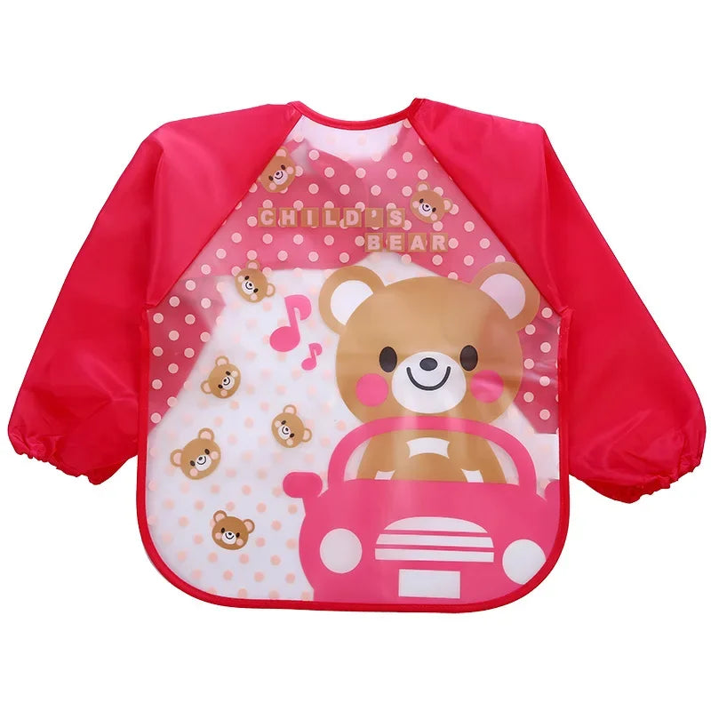 Bavoir imperméable à manches longues pour bébés, bandana coloré de dessin animé mignon, tablier de dessin pour enfants, bavoir d'auto-alimentation pour bébé