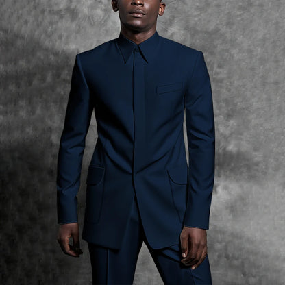 Costumes sur mesure col montant smoking Gentleman couleur unie tenue homme costume ensemble 2 pièces intelligent décontracté quotidien bureau mâle vêtements