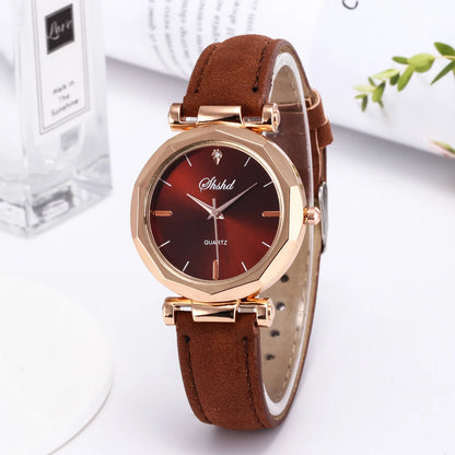 montres femmes rouge bracelet en cuir décontracté montres à Quartz