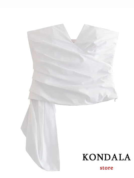 KONDALA nouveau Chic Sexy solide blanc gaine courte asymétrique Y2K femmes haut à bretelles mode 2023 plissé Zip Cool haute rue gilet